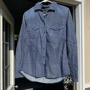 J. Crew Black Label Women’s Blue Star Long Sleeve Button Up Top